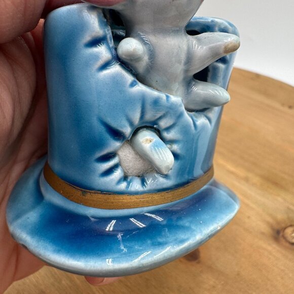 Vintage Mouse in Blue Hat Toothpick Holder Stamped on bottom Japan blue gray - Picture 7 of 12